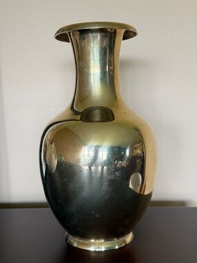 Solid Brass Vase 11” tall x 6” wide Heavy!